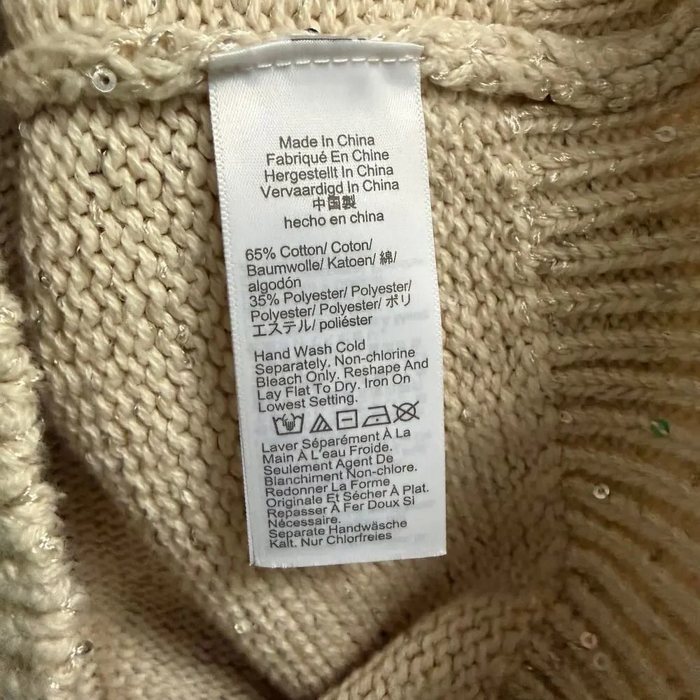 J. Crew Sequin Sweater Polo Cream Silver Sequins Long Sleeve Womens XS Neutral